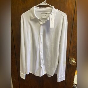 NEW $80 Calvin Klein White Long Sleeve Button-Up Shirt Men M Quick Dry Wicking